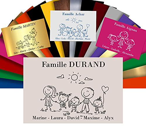 Plaque Boîte aux Lettres Family Personnalisable - 12x8 cm - Beige | Adhésive PVC - Motif Déco de Famille au Choix - Haute qualité - Fixation facile - Résistant UV - Intérieur/Extérieur