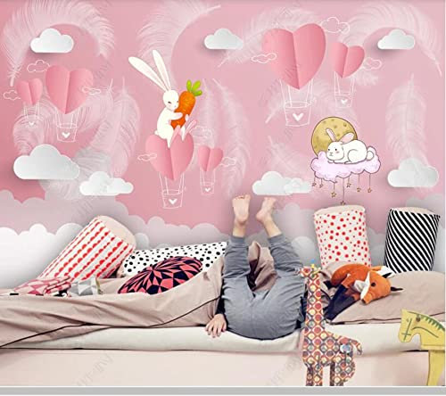 Frtmsticker Papier Peint Autocollant Murale 3D Rose Amour Lapin Papier Peint Photo 3D Enfants Chambre 3D Murale Pvc Autocollant Wall Art Garçon Fille Chambre Affiche Murale 360X250Cm