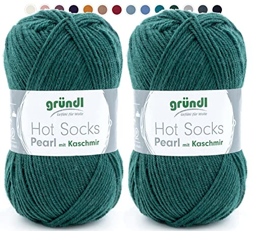theofeel Set | 2x50g Sockenwolle mit Kaschmir grün | Gründl Hot Socks Pearl 08 | Merino Sockengarn mit Cashmere zum Stricken oder Häkeln