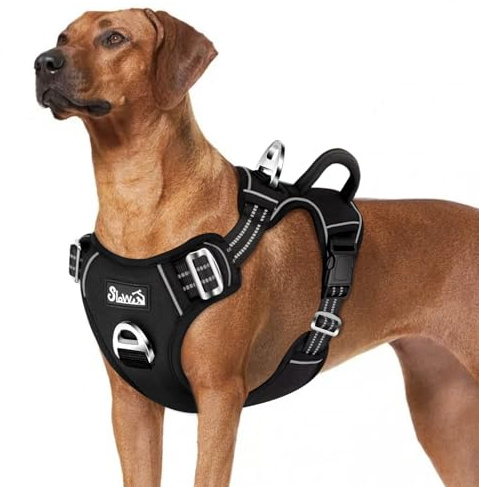 SlowTon No Pull Dog Harness, Heavy Duty No Choke Pet Harness with 2 Leash Clips and Easy Control Vertical Handle, Adjustable Soft Padded Dog Vest for Small, Medium and Large Dogs(Black,Large)