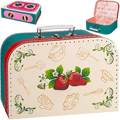 alles-meine.de GmbH Koffer/Kinderkoffer - GROß - süße Erdbeere & Kochfeld - 29 cm - ideal für Spielzeug und als Geldgeschenk - Pappkoffer - Puppenkoffer - Kinder - Pappe Karton..