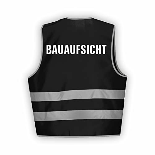 Fassbender-Druck WARNWESTEN - Sicherheitsweste SCHWARZ Warnweste nach EN ISO 20471 zertifiziert - Warn Weste für BAUAUFSICHT - Unisex mit hochwertigem Reflektorstreifen (SCHWARZ I XL/XXL I 1St.)