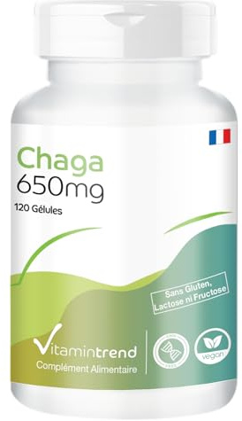 Vitamintrend Polvere di Chaga 650 mg, 120 capsule, integratore alimentare vegano senza magnesio stearato, prodotto in Germania