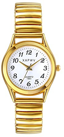JewelryWe Orologio da Polso Da Donna Oro d'oro, Cinturino in Metallo Retro Vintage Orologio al Quarzo Piccolo, Buon Regalo per la Festa della Mamma