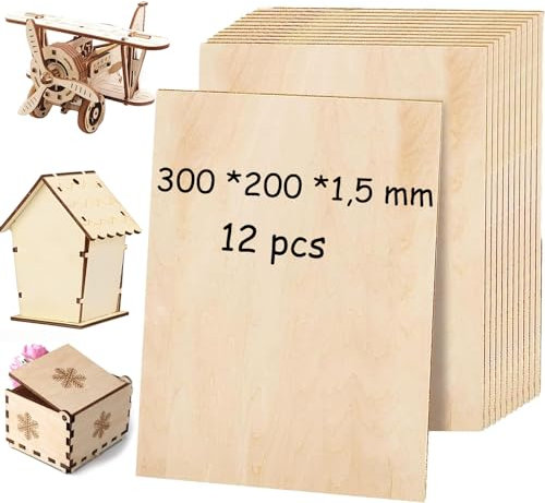 AKOLAFE 12 Pezzi Legno di Balsa Compensato Pirografia 300 x 200 x 1,5 mm Pannelli Legno Legno di Balsa per Modellismo Rettangolari A4 in Legno Naturale per Artigianato, Pittura, Modello, Decorazione