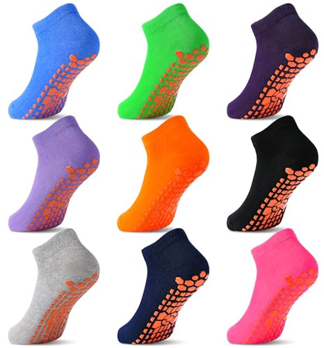ELUTONG Kinder Trampoline Socken - Baumwolle Jungen Mädchen Antirutschsocken, 9 Paar Non Slip Grips Ankle Boden Kindersocken 2-13 Jahre