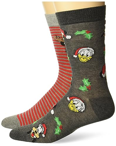 Disney Men's Mickey Mouse Holiday 2 Pack Crew Socks, Red Assorted, 9-13 UK