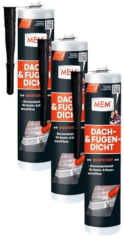 MEM Dach- und Fugendicht, Lösemittelfreie Bitumenmasse, Sehr gute Haftung auf vielen Untergründen, Schwarz, 300 g (Packung mit 3)