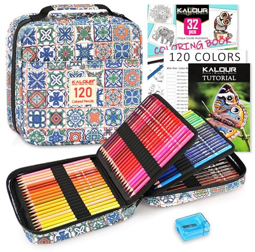 KALOUR PDAS 126-teiliges Buntstifte-Set, 120 Buntstifte für Erwachsene, Anfänger, hochwertiger weicher Kern, hochwertige Reißverschlusstasche, Malbuch, Zeichnen, Kunstbedarf