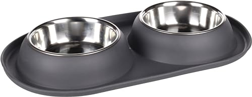 Flamingo Gamelle Duo pour Chien Grafa - 2X 500 ML - Acier Inoxydable - Antidérapant - Les gamelles Amovibles Vont au Lave-Vaisselle - 14cm x 4cm x 11cm