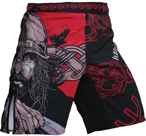 Hardcore träning fight shorts korta byxor män MMA BJJ gravyr fitness boxning muay thai No Gi, Svart-röd, 5XL