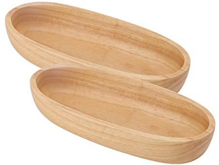 Topyond 2-teiliges Ovales Holztablett-Set – Gummibaum-Gebäckfrucht-ovaler Holzteller – Vielseitiger Teller Und Schüssel Für Das Esszimmer,Einfach Schön