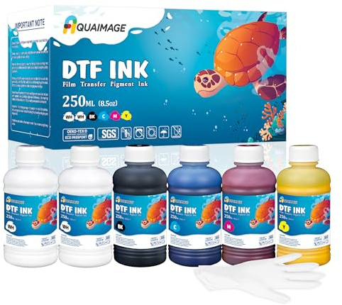 Aquaimage Dtf Ink 1500ml Dtf Printer Ink for ET8550,L1800,XP15000, Bright Colors,DTF Transfer Ink for Pet Film, Refill Ink for P400, P800, P600, DX5, XP600. (250ml x 6, 2Wh+BKCMY)