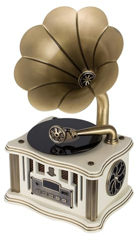 DISHENGZHEN 4.2 Bluetooth Record Player Turntable with Stereo Speaker,Gramophone Record Player Retro Turntable with Wireless Speakers,Player/FM Radio/USB white