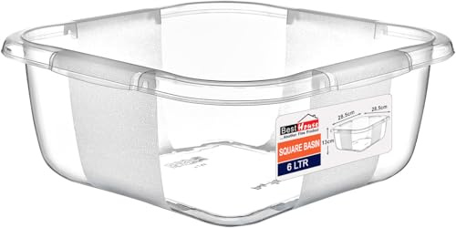 Best House Washing up Bowls Basin Transparent Square Clear Washing up Kitchen Sink Bowl Basin - 6 Litres for Kitchen, Bathroom, and Household Use (Pack of 1)