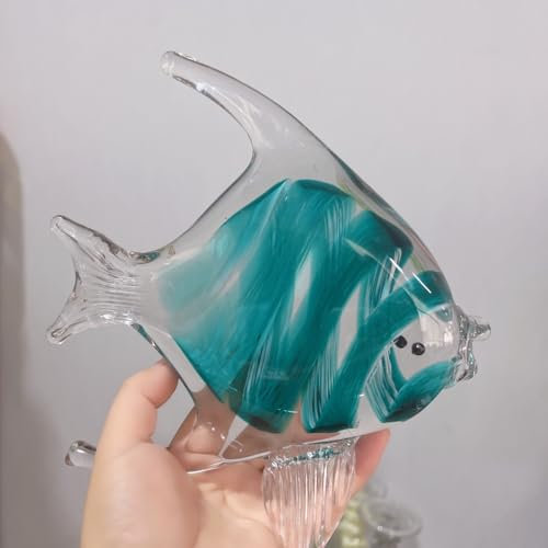 DECRZPB Farbige Glasurkunst grüner Fisch tropischer Fisch Glasfigur handgefertigt Briefbeschwerer aus geblasenem Glas Geschenk für Geburtstag Heimdekoration Tischdekoration