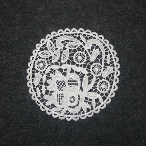 12 Stück Spitze Runde Gestickte Tischläufer,Handarbeit Geklöppelt Weiß Spitze Tischläufer Untersetzer Häkeln Spitzendeckchen Platzdeckchen Tischdecke für Küche,Party,Hochzeit Tassen, Vasen Esszimmer
