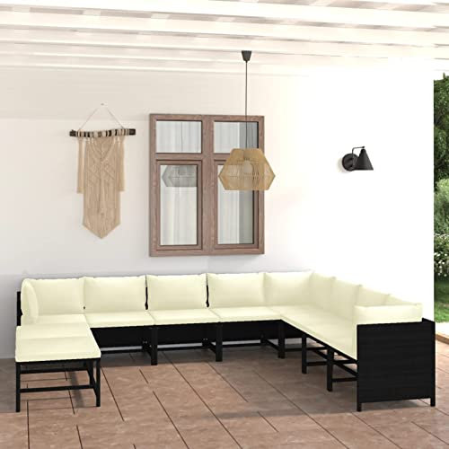 Homgoday 11-TLG. Garten-Lounge-Set mit Kissen Gartenmöbel Set Balkonmöbel Gartenlounge Gartensofa Ecksofa Modular Sofa Lounge Sitzgruppe für Garten Terrasse Balkon Poly Rattan Schwarz