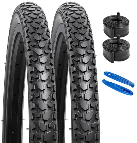 YunSCM 2-pack vikbar 24 tums däck 24 x 1,75 ETRTO 47–507 och 24 tum slang AV32 mm Schrader ventil, kompatibel cykelcykel 24 x 1,70 24 x 1,75 24 x 1,80 tums cykeldäck slang (P-151)
