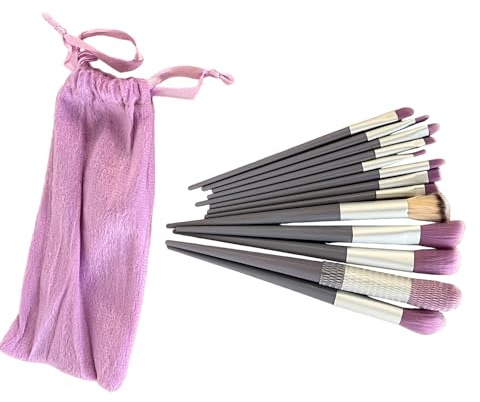 Set de 13 Brochas de Maquillaje Profesional con Bolsa de Terciopelo - Brochas para Colorete, Sombra de Ojos, Base y Más - Juego Completo para un Maquillaje y un Look Perfecto (Morado)
