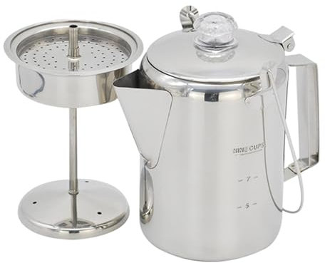 Tragbare Camping Kaffeekanne, Edelstahl Perkolator, Camping Perkolator Kaffeekanne, 9 Tassen Kapazität Camping Perkolator Kaffeekanne, Edelstahl Herd Perkolator für Camping