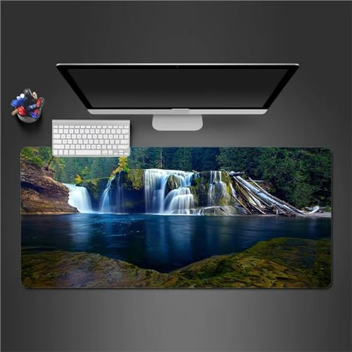 Mauspad XXL, 900x400x2mm Große Landschaftswasserfall Gaming Mauspad, rutschfest Schreibtischunterlage, Waschbares Mousepad mit Vernähte Kanten für Gamer PC Maus und Tastatur