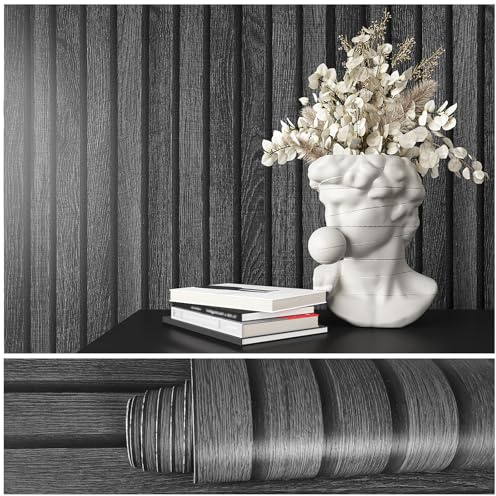VEELIKE Wooden Panels Wallpaper Wood Look Black Grey 40 cm × 900 cm Furniture Film Wood Adhesive Film Furniture Wood Effect Wood Wallpaper Vintage Wood Film Self-Adhesive Furniture Adhesive Film