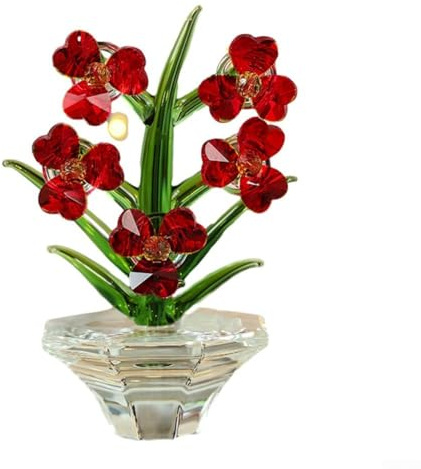 ZAMETTER Orchidea ornamentale in cristallo per soggiorno, scrivania, decorazione per la casa, matrimonio, festa della mamma, San Valentino, anniversario (rosso)