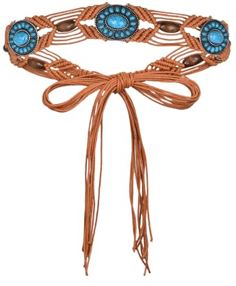 TeeYee Flechtgürtel Damen Boho Style Kleid Taillengürtel Quaste Gürtel Seil | Geflecht Tailenband mit Holzperlen,Bund Bindegürtel,Schmaler Gürtel