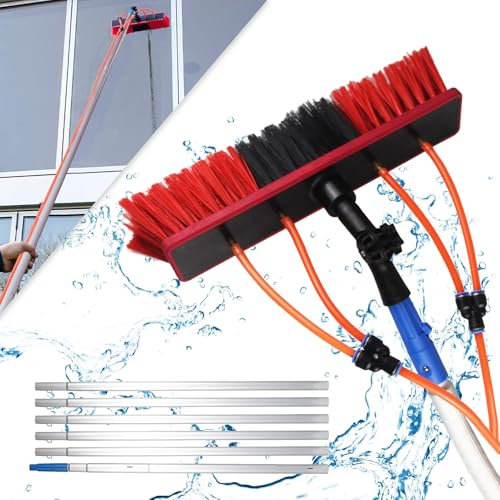 3-12m Wasserführende Teleskopstange, Telescopic Pole Waschbürste, Teleskopstange Fensterreinigung, Reinigung von Photovoltaik- und Sonnenkollektoren, 35cm Bürste(10m/32.8ft)