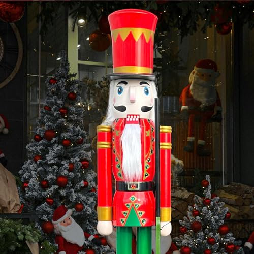CDL 5 feet Life Size Christmas Wooden Nutcracker Figurine Soldier with Rifle Red K05