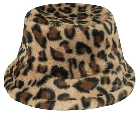 KRUIHAN Cappello Pescatore Donna Invernale con Stampa Leopardo Marrone, Morbido e Caldo, Regolabile con Cordino, Ideale per Natale, Uso Quotidiano e Feste