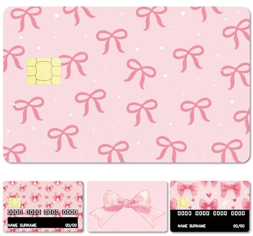CREATCABIN 4 Stile Rosa Schleife Kreditkartenhülle Debitkartenhülle Herz Debitkartenaufkleber Hüllen Keine Blase Schlank Kleiner Chip Bankkartenaufkleber Abnehmbare Transportschlüsselkarte 18.6x13.7cm
