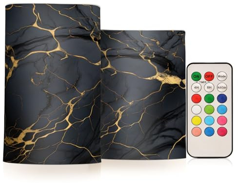 Flackernde flammenlose Kerzen Golden Schwarz Marmor LED Kerzen mit Fernbedienung Timer 2er Set Batteriebetriebene Kerze Heimdekoration