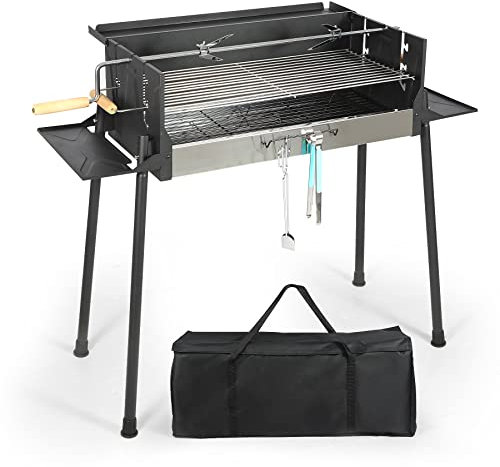 Grand barbecue au charbon de bois avec fumoir déporté, tables d'appoint pliables et table de matériau, idéal pour les barbecues en plein air avec fumoir pour une expérience de cuisson parfaite