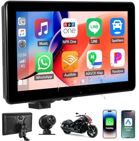 CAMECHO Navigation Moto avec Carplay sans Fil Android Auto,7 Pouces IP68 Waterproof écran Tactile IPS Portable,Support Bluetooth/Casque Bluetooth/TF/Airplay/Android Cast/EQ/Caméra Avant et arrière