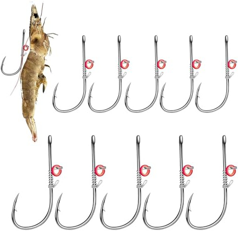 Lot de 10 Hameçons De Fixation pour Crevettes Vivantes, Hameçon Barbelé en Acier Au Carbone avec Trou, Crochet Porte-appât Robuste, Hameçon Réutilisable pour Crevettes Vivantes, Matériel De Pêche