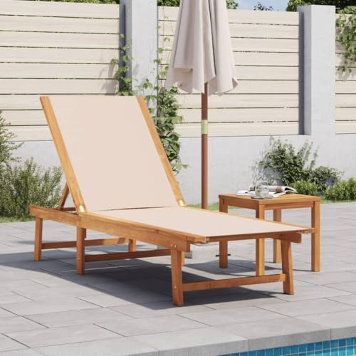 Gecheer Sonnenliege, Bequeme Gartenliege mit Verstellbarer Rückenlehne, Massivholz Akazie und Textilene für Outdoor Relaxen im Garten