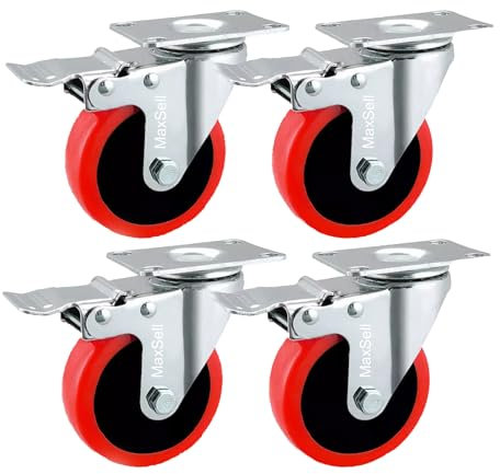 MaxSell 4 x 100mm Swivel Castor Wheels Heavy Duty Double Bearing Trolley Furniture Caster 600KG (4 X With Brakes)