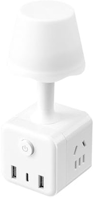 Lámpara de noche para dormitorio, enchufe integrado, luz nocturna pequeña, multifunción, convertidor USB, luz nocturna, batería de movimiento (blanco, talla única)