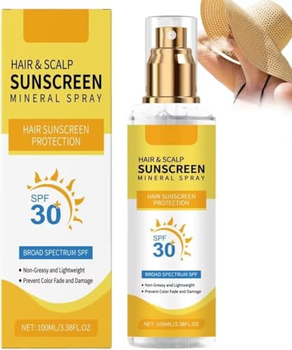 Kopfhautschutzspray Sonnenschutz LSF 30+, Sonnenschutz Kopfhaut und Haare, Haar Kopfhaut Sonnenschutz Mineral Spray, Hoher Schutz UVA und UVB für Kopfhaut und Scheitel, für empfindliche Haut (1)