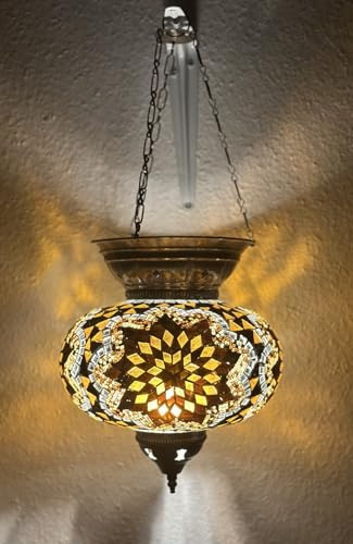 Samarkand - Lights Mosaiklampe Mosaik - Hängeleuchte XL Handgefertigte Mosaiklampe Orientalische Türkische Marokkanische Dekorative Mosaik Deckenlampe Gold-Stern