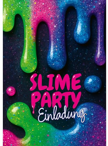 Moosthaler Slime Party Einladungskarten Kindergeburtstag Mädchen | 12 Stück, Schleim-Look, Kreative Geburtstagsparty