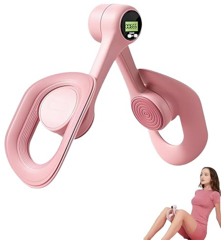 Lårmaster, bäckengolv, övningsutrustning med displayräknare, halkfri och 360° rotation, lår och bäcken, tränare, Mireva Fit, bäcken- och lårtränare för ben, starkare (rosa)