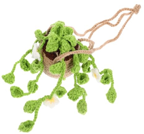 Amosfun Crochet Mirror Hanging Decor for Car Cute Plant Car Accessories Rearview Mirror Charms Crochet Plant