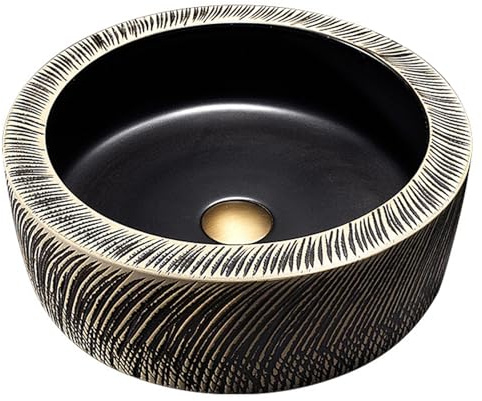 LXTEDJ Lavabo en Céramique de Style Rétro, Vasque Salle de Bain Fait à La Main, Rond, Evier Salle de Bain, Convient Pour Vestiaire, Salle de Bain et Toilettes, 41X41X14CM-04