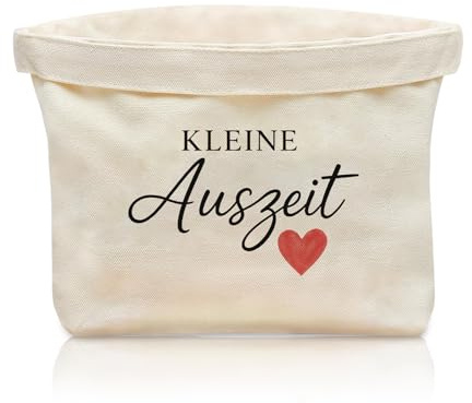 MOAZIFI Geschenkkorb für Frauen, Kleine Auszeit Geschenk mit Schönem Druck und Herzmotiv, Praktischer und Wiederverwendbarer Canvas Korb als Entspannung Geschenk für Frauen zum Geburtstag Jubiläum
