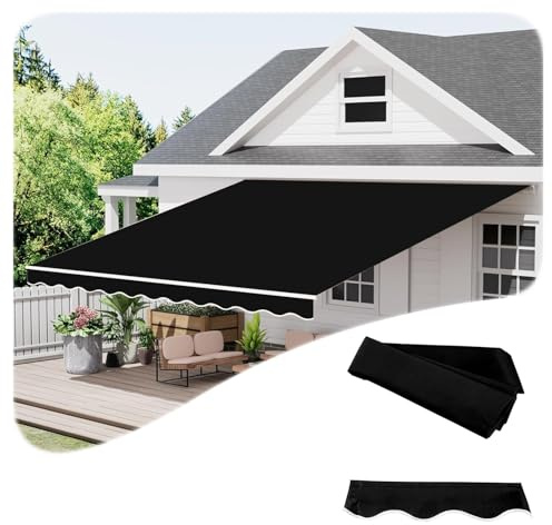 Retractable Awning Replacement Fabric, Waterproof Polyester for 2.0m to 5m Arm Awnings, Black, 500x250cm, Ideal for Balcony & Patio Use