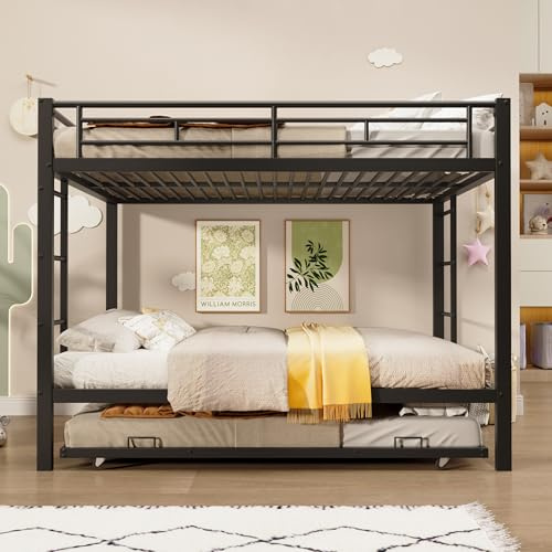 BENMWS Letto a castello, nero, 140 x 200 cm, con telaio in ferro, con letto estraibile, ringhiera alta, senza materasso