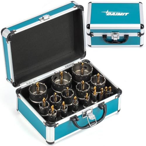 DAIMIT 19-teiliges TCT-Lochsägen-Set, 14–60 mm Schwerlast-Lochsägen aus Wolframkarbid für Metall, Edelstahl, Eisen, Holz & Kunststoff, mit 3 abnehmbaren Zentrierbohrern und 3 Innensechskantschlüsseln